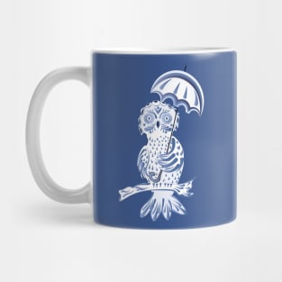 Blue Ornamental Owl with Umbrella Mug